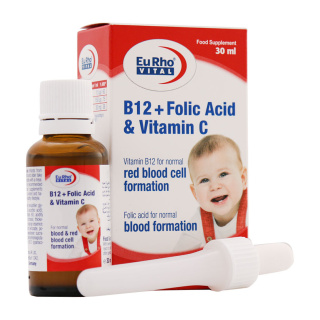 قطره B12 فولیک اسید و ویتامین C با طعم پرتقال حجم 30 میلی لیتر یوروویتال - 01