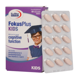 قرص جویدنی Fokus Plus Kids مدل Congnitive Function با طعم توت فرنگی بسته 60 عددی یوروویتال - 01
