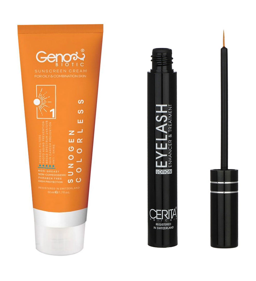 پک محلول تقویت کننده مژه سریتا و ضد آفتاب بی رنگ مناسب پوست چرب و مختلط SPF50 سریتا نمای ۲