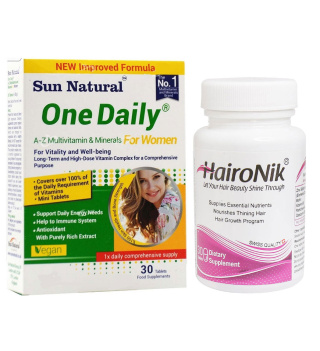 قرص مولتی ویتامین مینرال بانوان مدل One Daily بسته 30 عددی به همراه قرص هیرونیک بسته 30 عددی نیکان فارمد