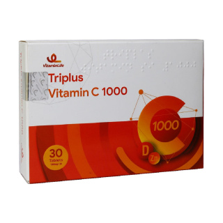 قرص ویتامین لایف ویتامین C 1000 میلی گرم مدل Triplus با طعم پرتقال بسته 30 عددی