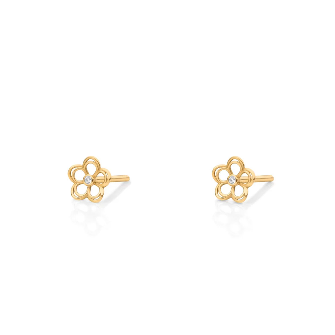 گوشواره طلا 18 عیار مدل گل پیونی تک نگین