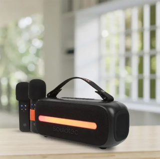 اسپیکر و میکروفون بلوتوثی 24 وات پرودو مدل PORTABLE SPEAKER DUAL MIC 24W GALA - 01