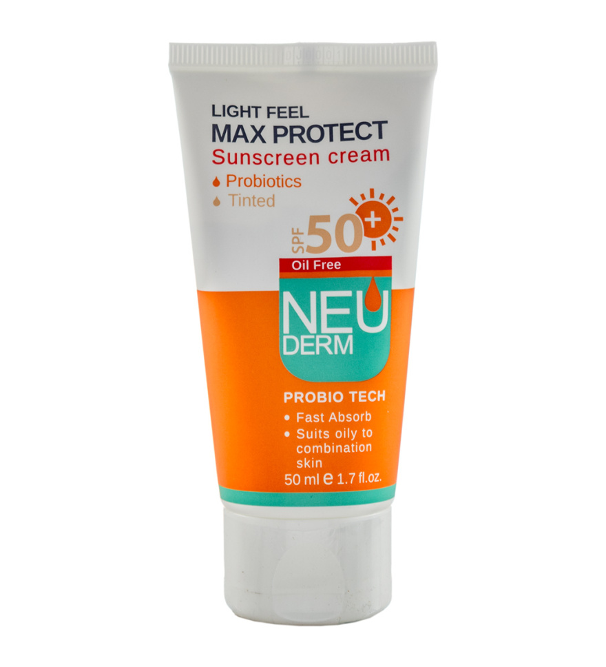 ‫کرم ضد آفتاب مکس پروتکت فاقد چربی بژ طبیعی اس پی اف 50 مناسب برای پوستهای چرب نئودرم