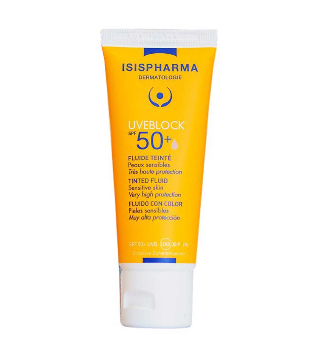 فلوئید ضد آفتاب رنگی آیسیس فارما مدل Uveblock با SPF50 مناسب پوست چرب و نرمال حجم 40 میلی لیتر نمای ۲