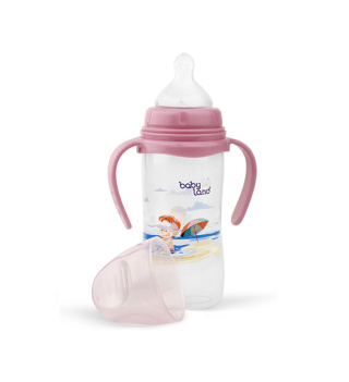 شیرخوری دهانه عریض ارتودنسی دسته دار 300میل PP آویز مدل 407 بی بی لند - 01