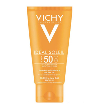 کرم ضد آفتاب بی رنگ ویشی مدل Ideal soleil Dry با SPF50 مناسب پوست چرب و مختلط حجم 50 میلی لیتر