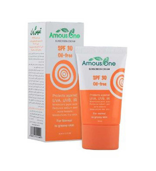 کرم ضد آفتاب بی رنگ آموس وان با SPF30 مناسب انواع پوست حجم 30 میلی لیتر
