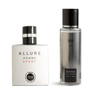 عطر جیبی مردانه مدل Allure Homme Sport النترا تاینی به همراه بادی اسپلش مردانه مدل Vip النترا