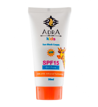 کرم ضد آفتاب کودک آدرا با SPF15 بدون رنگ و چربی حجم 50 میلی لیتر