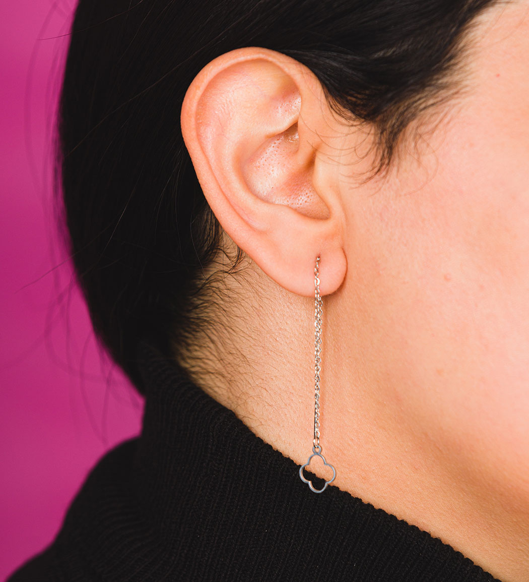 گوشواره بخیه نقره ای مدل ونکلیف کد ANM79 دلربا نمای ۲