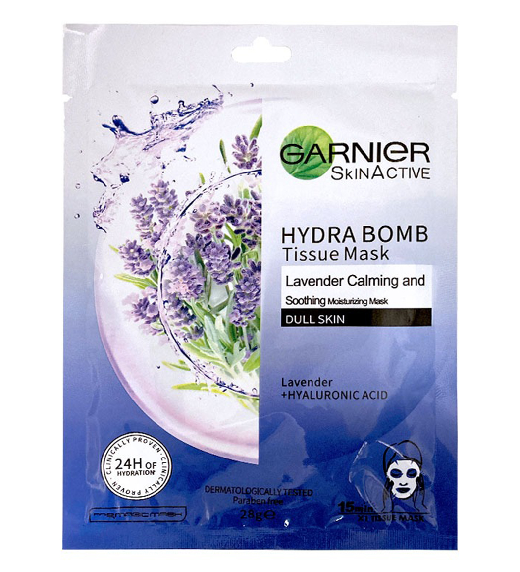 ماسک ورقه ای صورت حاوی عصاره اسطوخودوس و هیالورونیک اسید 28گرم گارنیر نمای ۲