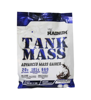 پودر افزایش وزن مگنوم مدل Tank Mass با طعم شکلات وزن 1818 گرم