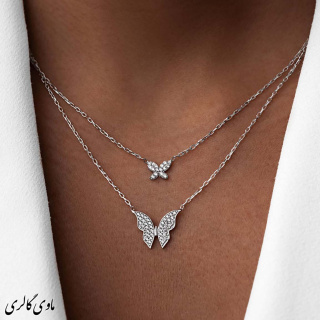 گردنبند طلا 18 عیار مدل پروانه نگینی سفید - 01