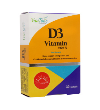 کپسول نرم ژلاتینی ویتامین D3 1000 ویتا تایم بسته 30 عددی
