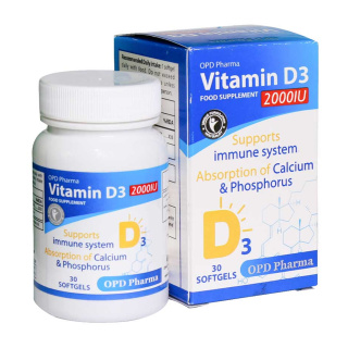 قرص ویتامین د3 2000 میلی گرم بسته 30 عددی او پی دی فارما - 01