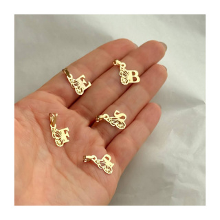 پلاک طلا 18 عیار مدل حروف پروانه ای حرف F ایلونا گالری - 01