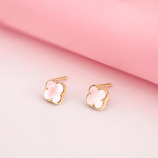 گوشواره طلا 18 عیار مدل ونکلیف صورتی مینیمال - 01